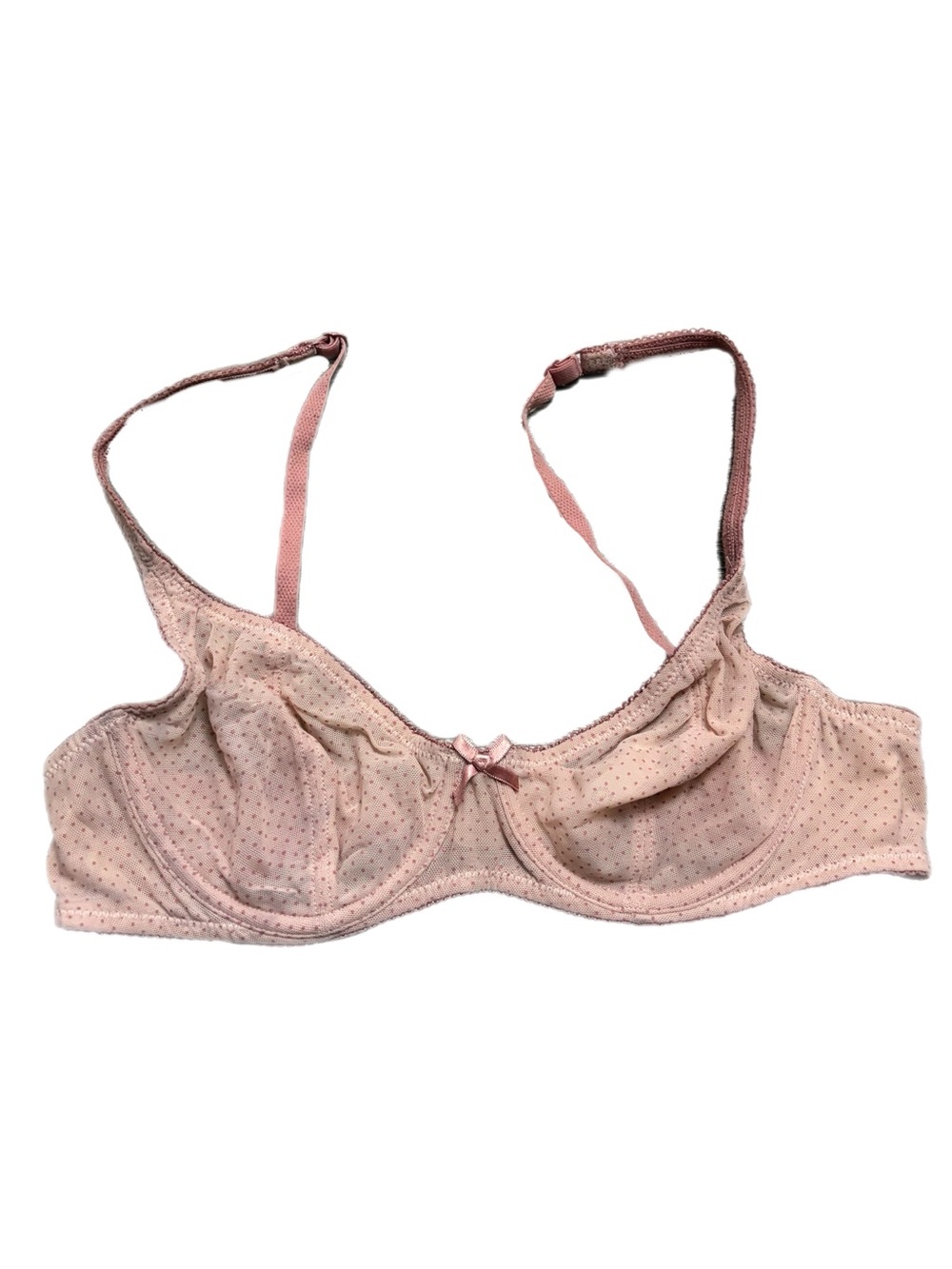90s European Vintage Mesh Polka Dot Unlined Bra (Taupe/Mauve/Cream) Size 34B